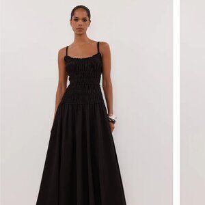NEW DISSH TOBY BLACK COTTON MIDI DRESS, sz AU6/US2